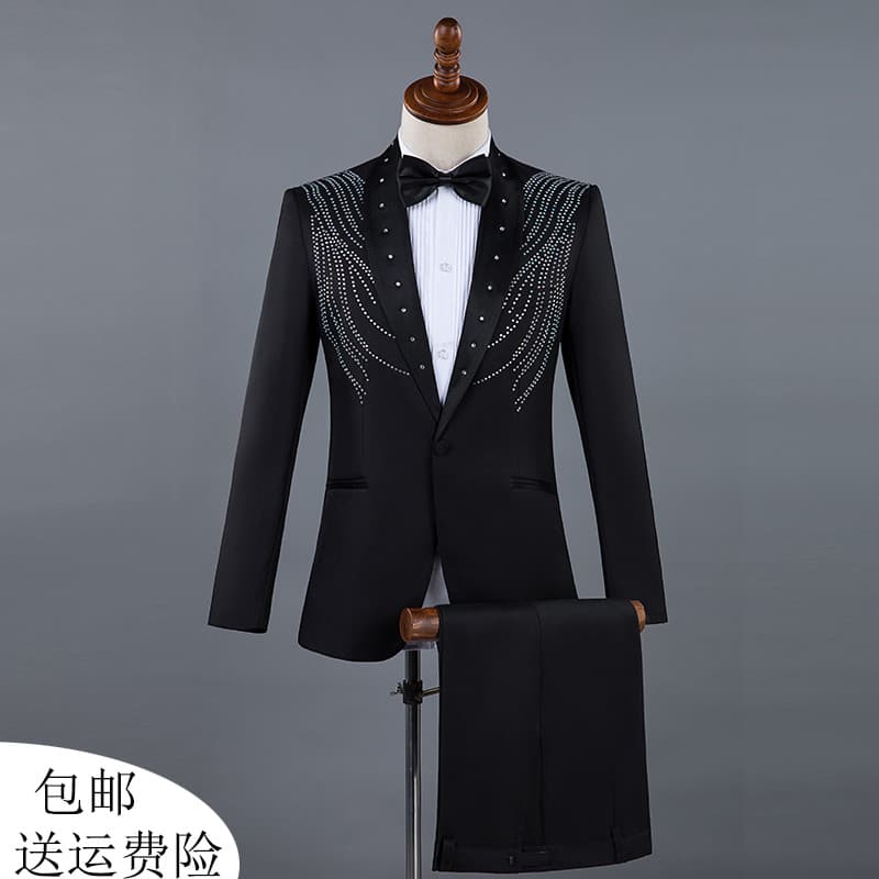 Novo estilo único colar diamante terno masculino palco terno anfitrião traje coro desempenho traje cerimonial vestido ma