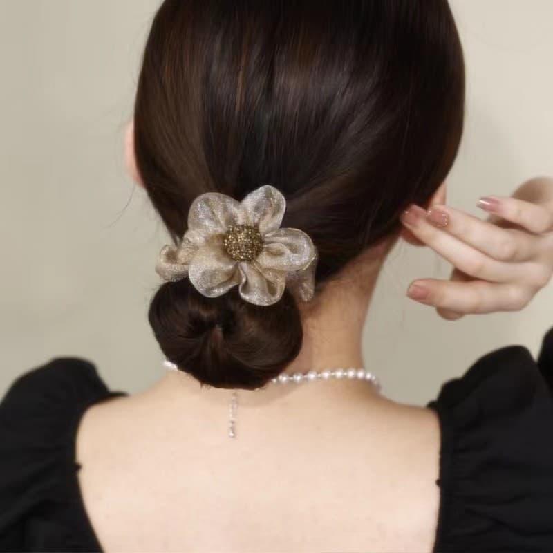 Fio líquido elástico anel de cabelo High-End sentimento cabeça flor girassol temperamento elástico acessórios para o cab