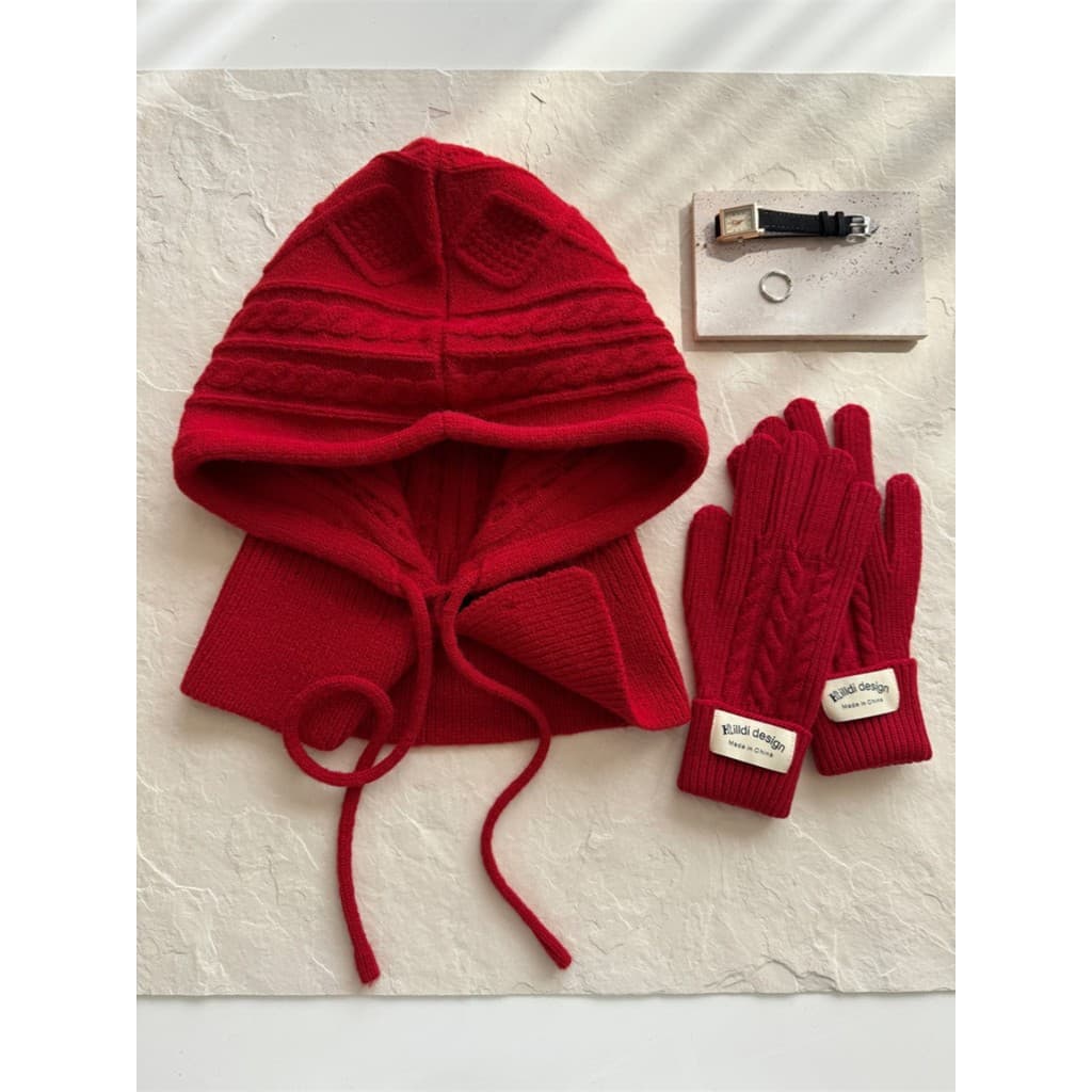 Cor sólida Balach Lafa chapéu feminino inverno chapéu Bib luvas de uma peça quente Baotou proteção de orelha chapéu de m