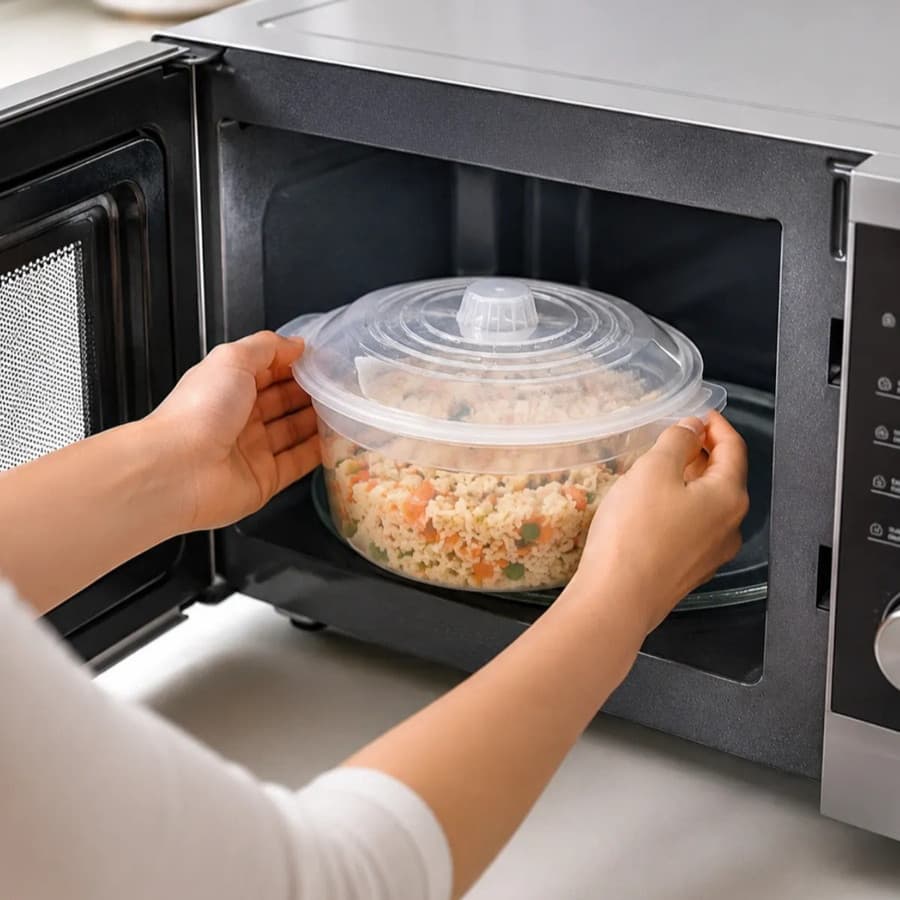 Panela De Microondas Plástica Com Tampa Arroz Vegetal Legumes Massas Cozinha Casa Resistente Armazenar Alimentos