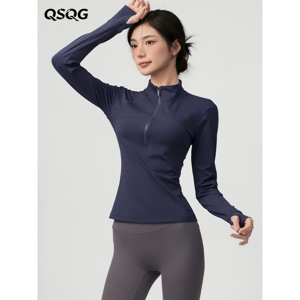 Gola alta roupas de Fitness meio zíper fino-ajuste mais magro olhar esportes de manga comprida profissional Pilates trei