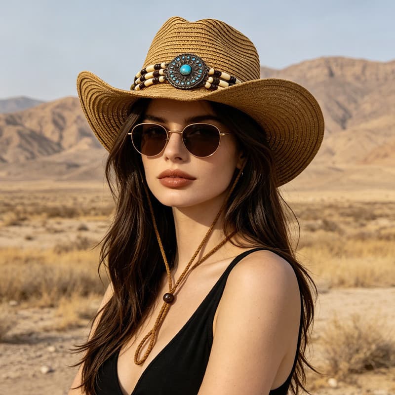 Chapéu de verão feminino europeu americano estilo Retro protetor solar chapéu de palha panamá chapéu de Cowboy americano
