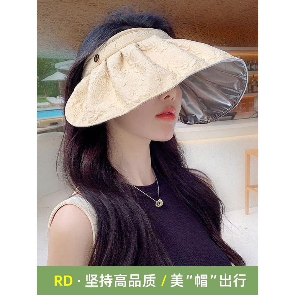 RD chapéu feminino estilo verão protetor solar chapéu de sol estilo feminino oco topo chapéu de sol concha verão aba gra