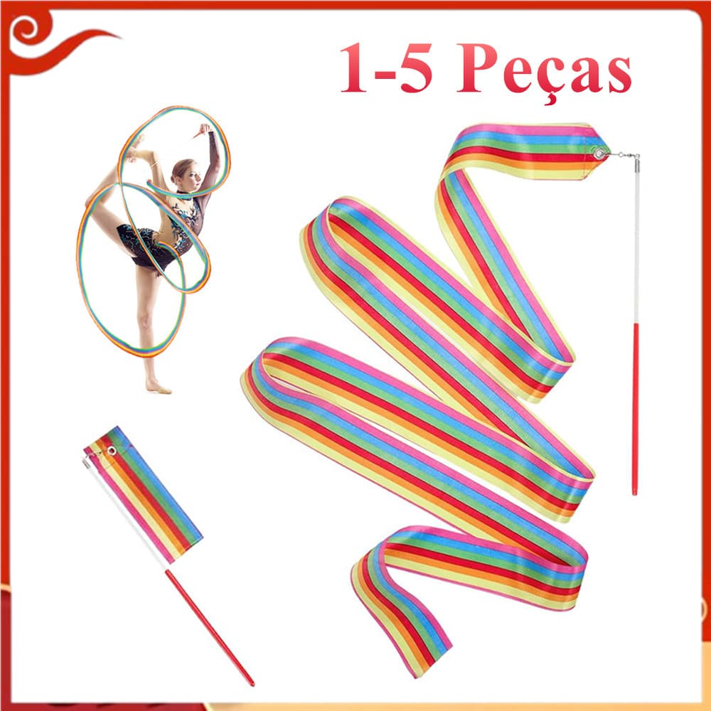 Fita arco-íris para dança infantil, fita de ginástica de ritmo de 1-5 peças, bastão de fita profissional, uso em festa