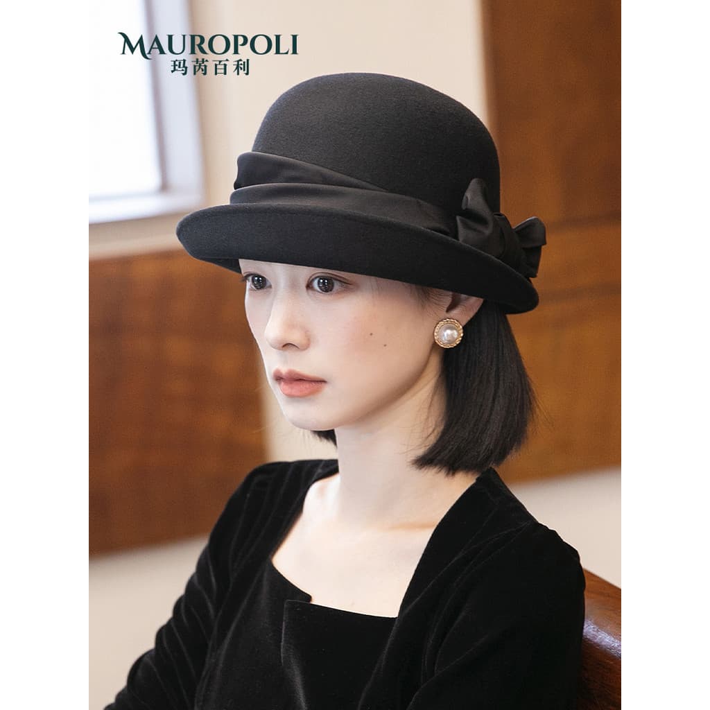 Chapéu superior de lã feminino outono inverno francês Curling bacia chapéu moda chapéu de feltro feminino britânico Retr