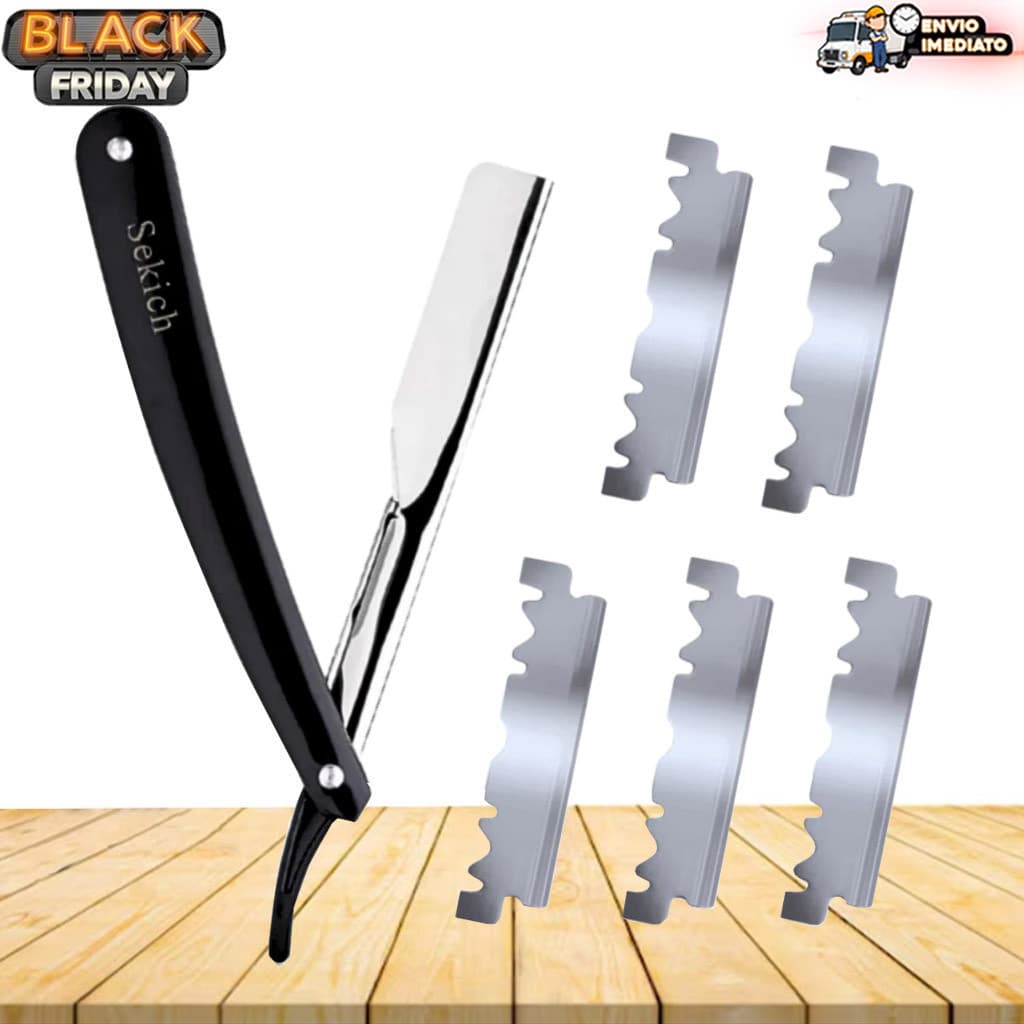 Kit Navalha Navalhete Profissional Barbeiro + Lâminas Aço Inox Acabamento Barba Sobrancelha