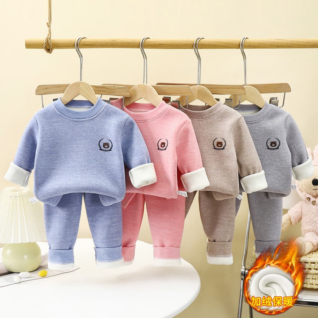 Crianças conjunto de roupas térmicas inverno novo estilo meninos roupa interior forro lã espessamento meninas estilo inv