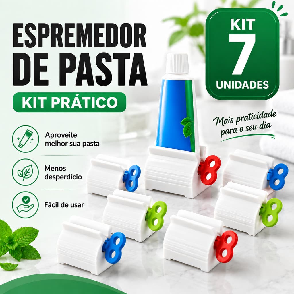Kit 7 Espremedores de Pasta de Dente Giratório Evita Desperdício Design Inovador