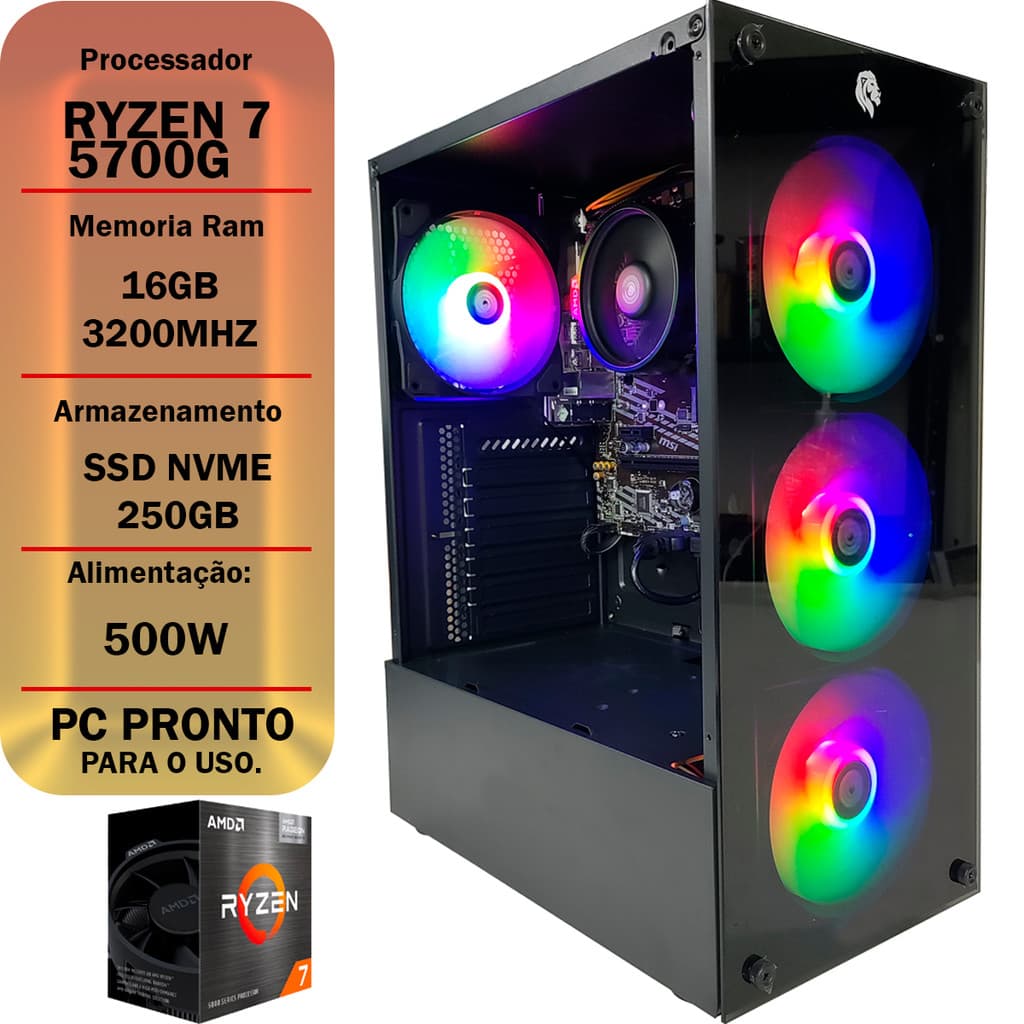 PC GAMER RYZEN 7 5700G, 16GB DDR4 3200MHZ, SSD M.2 NVME 250GB, VEGA 8