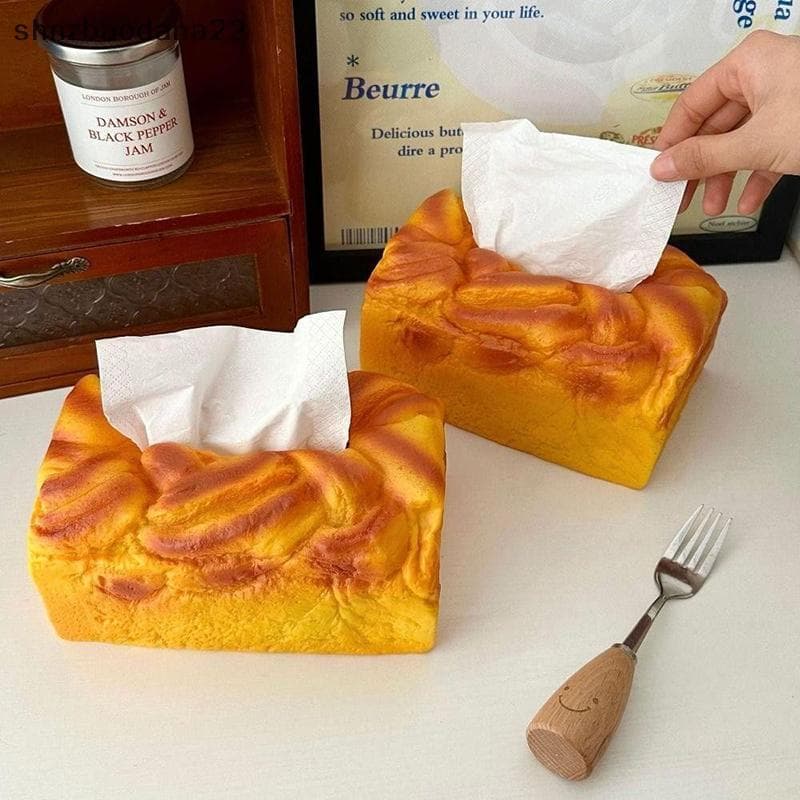 [Shnzd] 1 Pc Criativo Engraçado Caixa De Tecido De Pão Artificial Elástico Manteiga Torrada Forma Armazenamento Simulaçã