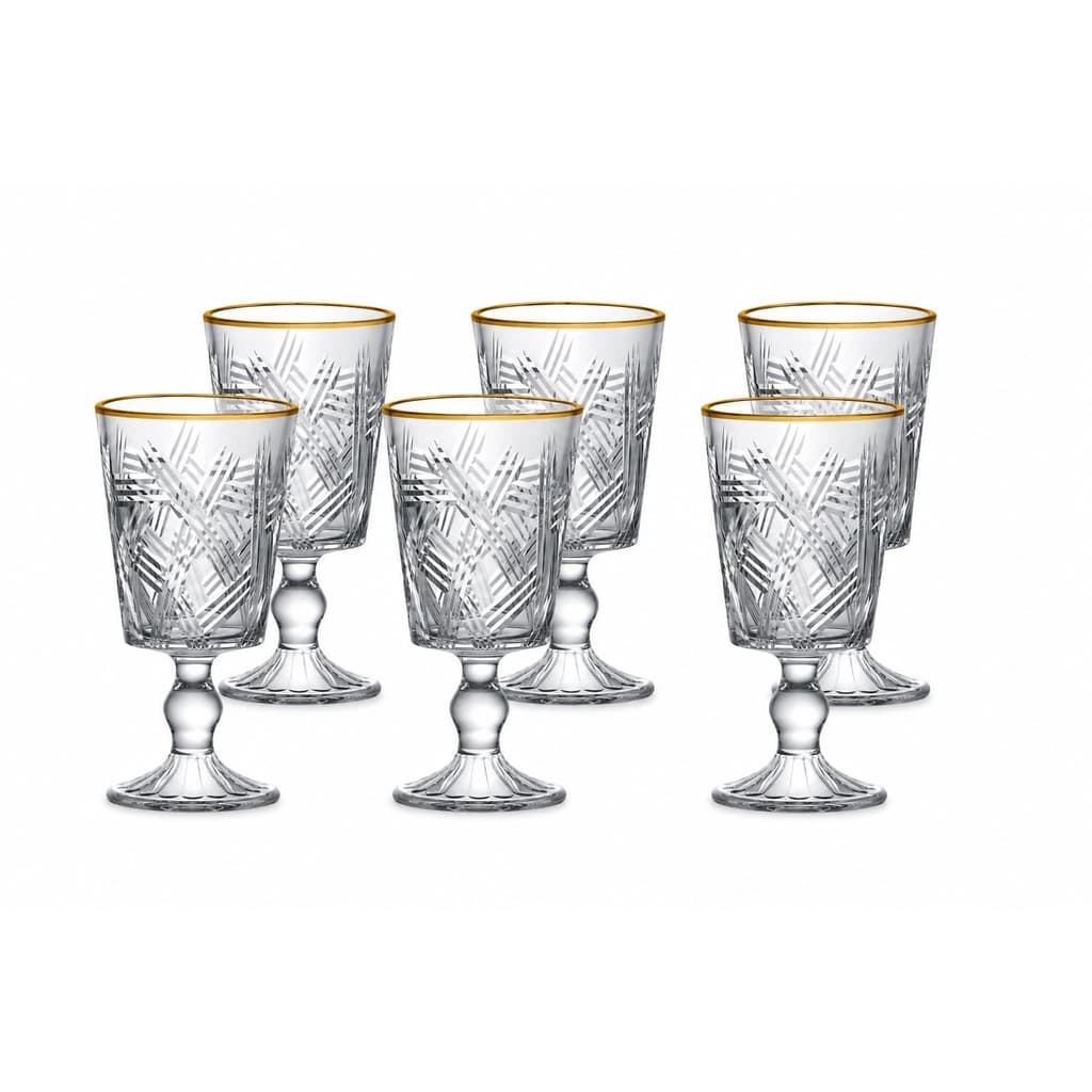 Jogo de 6 Taça de Vinho de Vidro Filete Dourado Palermo 330ml