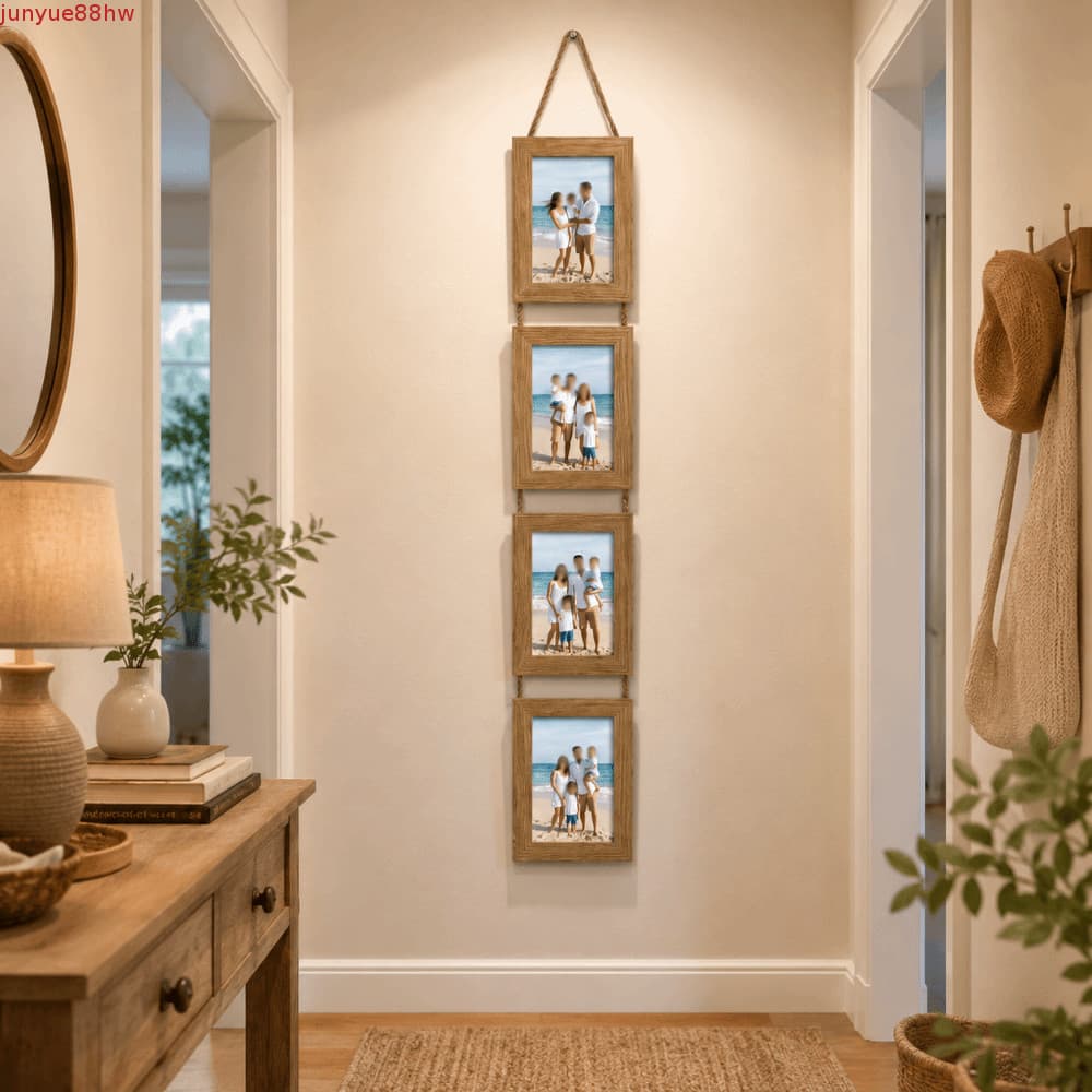 JUNYUE Moldura De Arte De Parede , Porta-Retratos Suspenso De 6 Polegadas Estilo Rústico , Retrato De Família Com Vários