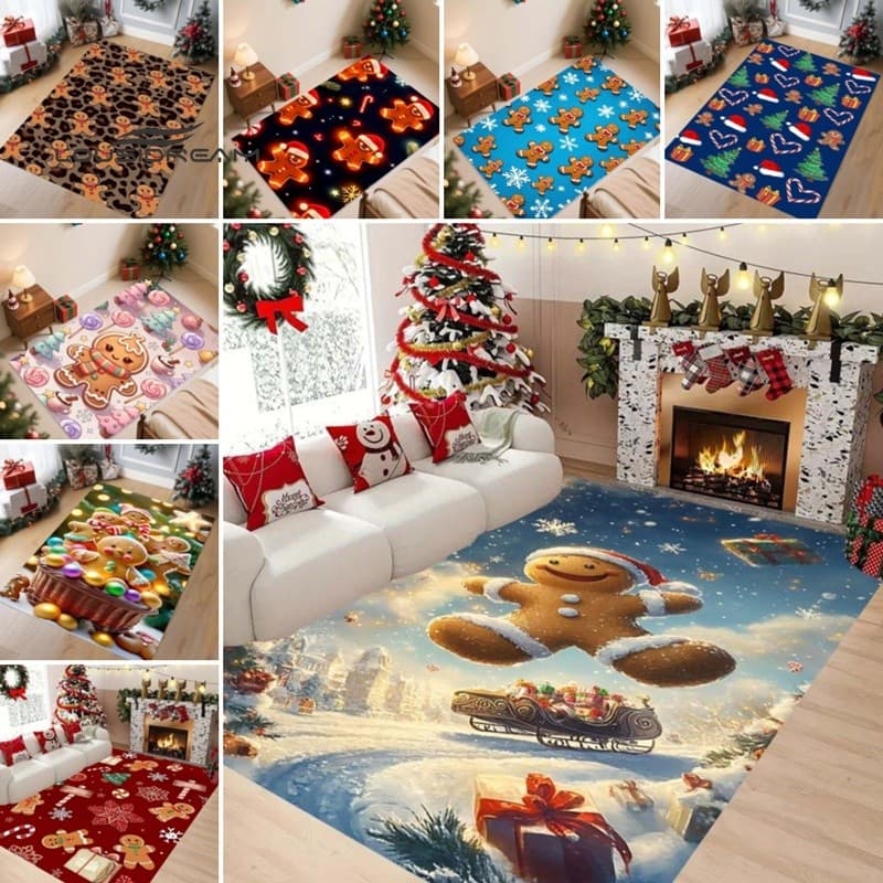 Tapete de Natal Gingerbread Man, tapete de porta com padrão de bastão de doces, decoração de casa, festa de fim de ano d