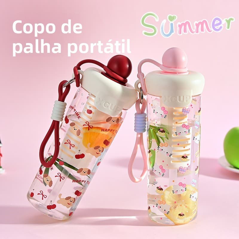 Copo de plástico flutuante de desenho animado, grande capacidade, portátil, canudo direto, copo de água, diário, festa d