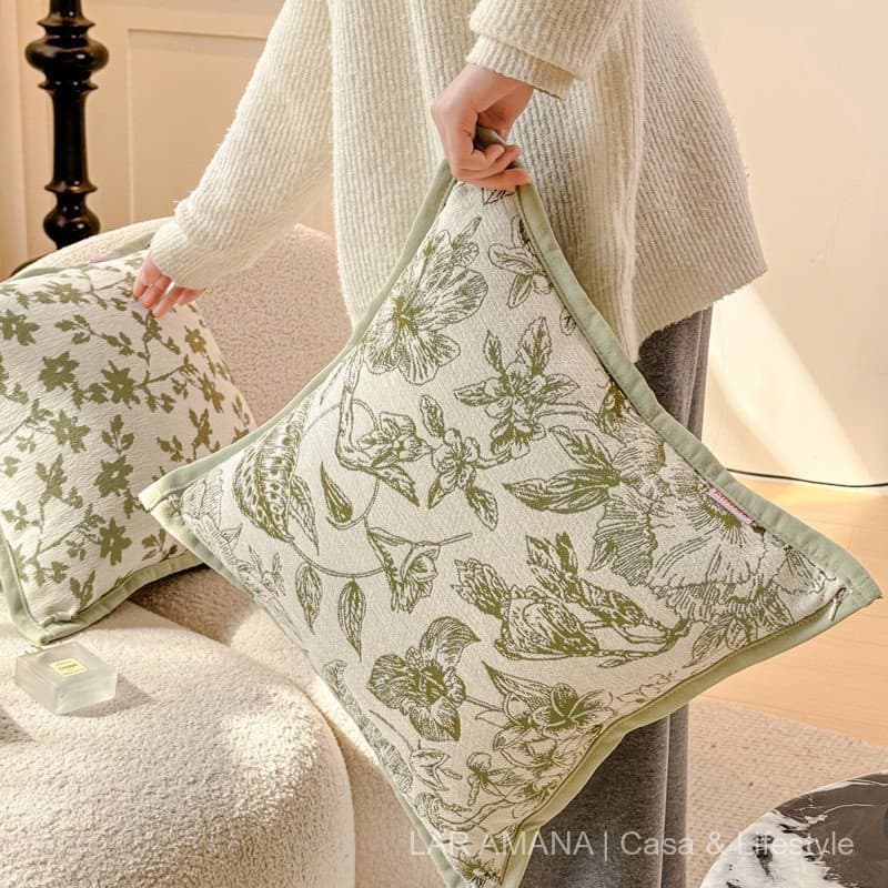 Almofada de veludo jacquard chenille estilo nórdico, almofada floral fresca para sofá de sala de estar, capa de almofada