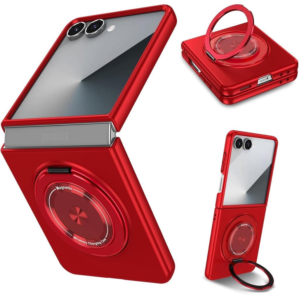 Capa Para Samsung Galaxy Z Flip 8 , Protetor De Tela Integrado (Vermelho) | Compatível Com Suporte De Anel Magnético , F