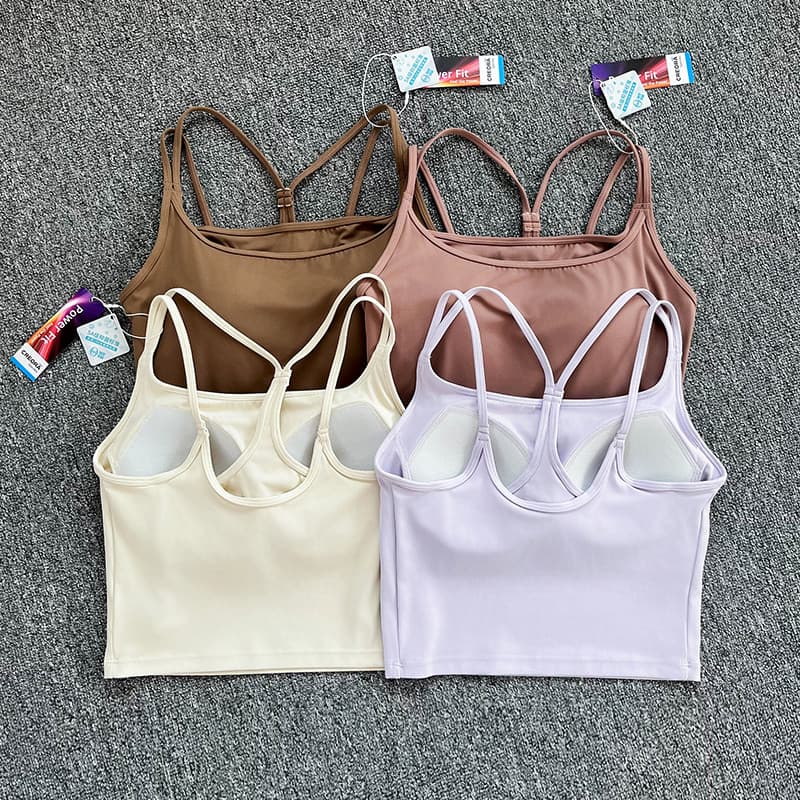 Roupa interior esportiva feminina almofada de peito de uma peça correndo treinamento Yoga colete alças finas Pilates Fit