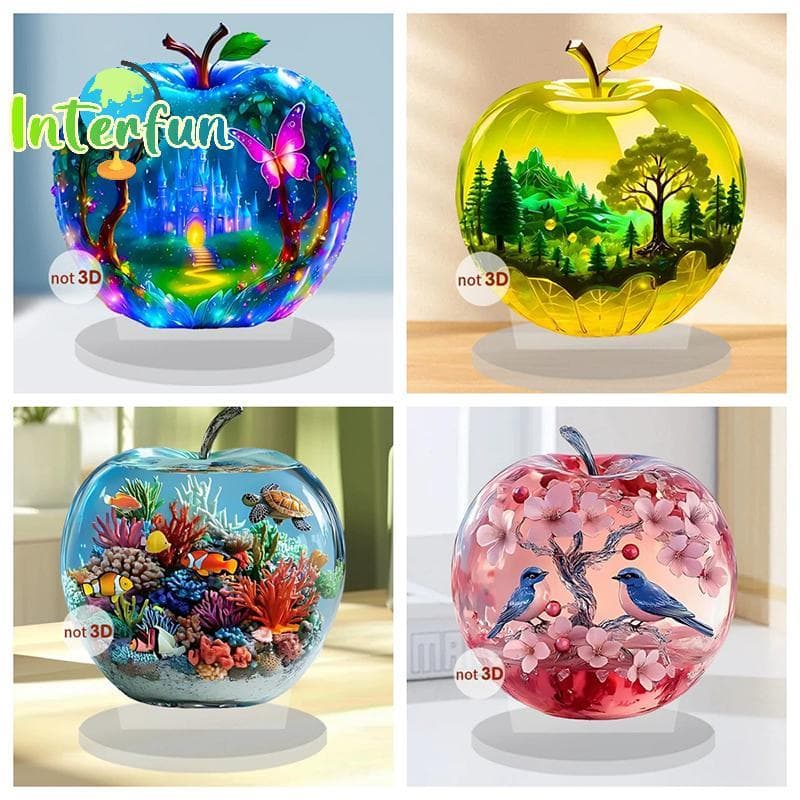 [InterfunB] 1 Peça De Decoração De Padrão De Paisagem Acrílica 2D Enfeites De Mesa De Cristal Ornamento De Prateleira Pa