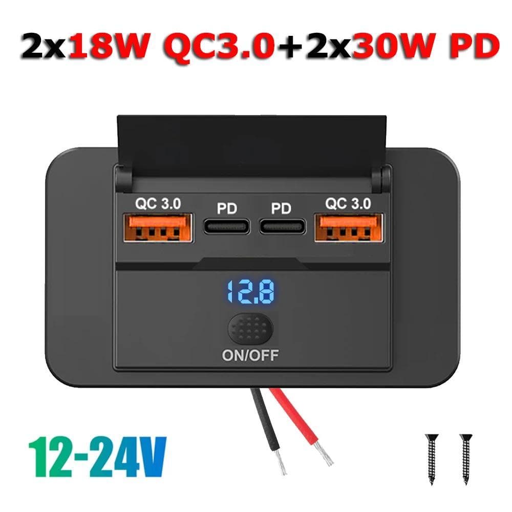 96W Duplo PD QC3.0 Tipo C USB Carregador Rápido 3.0 Com Interruptor De Carregamento Painel De Alimentação De 4 Portas Pa