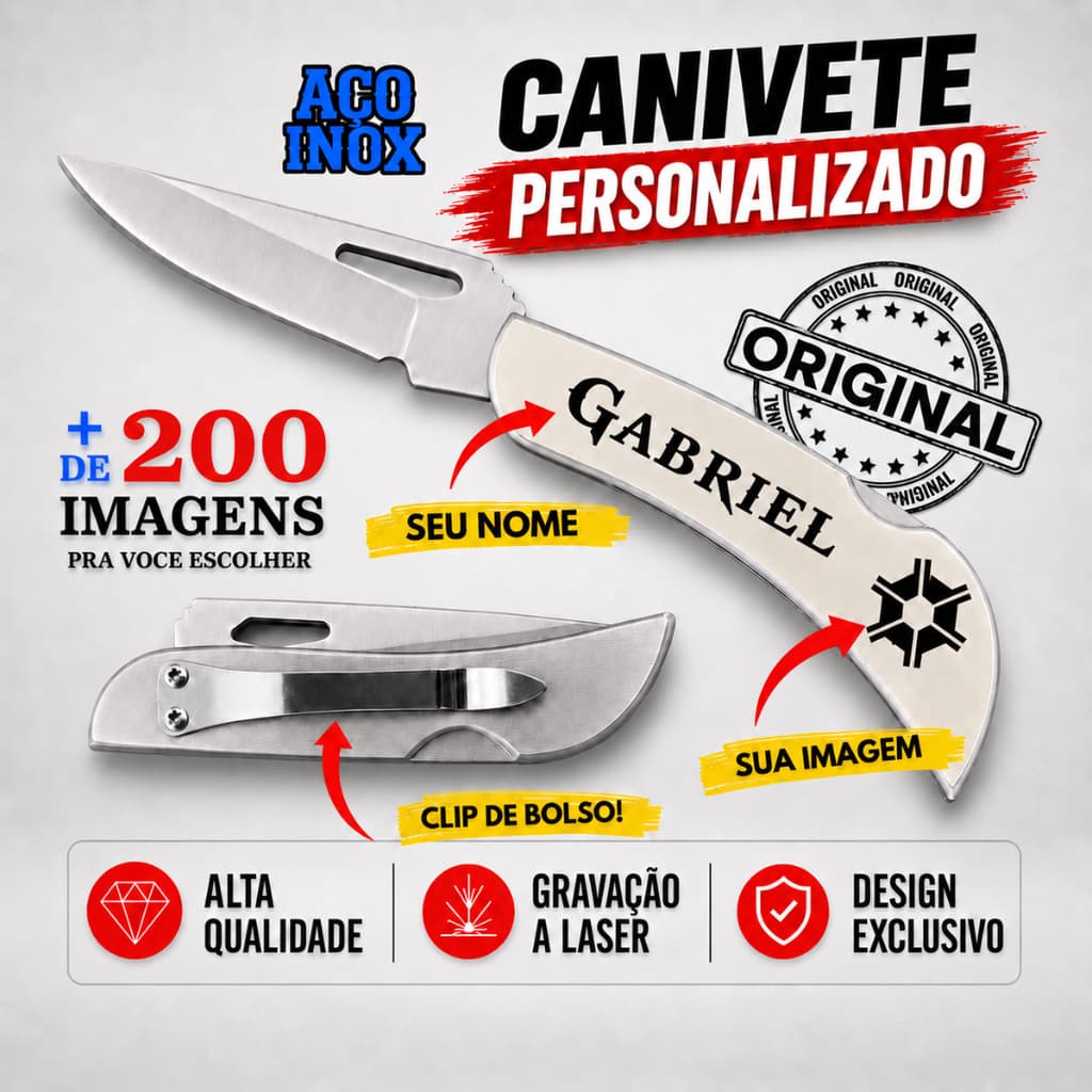 Canivete Personalizado Estilo Nelore Zebu Clip Bolso Inox Seu Nome e Logo Agro Envio Imediato