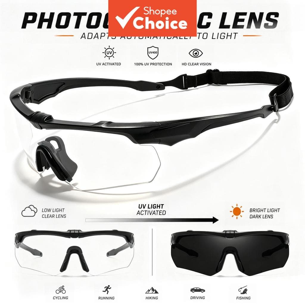 Óculos De Sol Fotocromáticos Uv400 , Esportivos Com Escurecimento Automático Para Ciclismo , Corrida , Direção , Pesca ,
