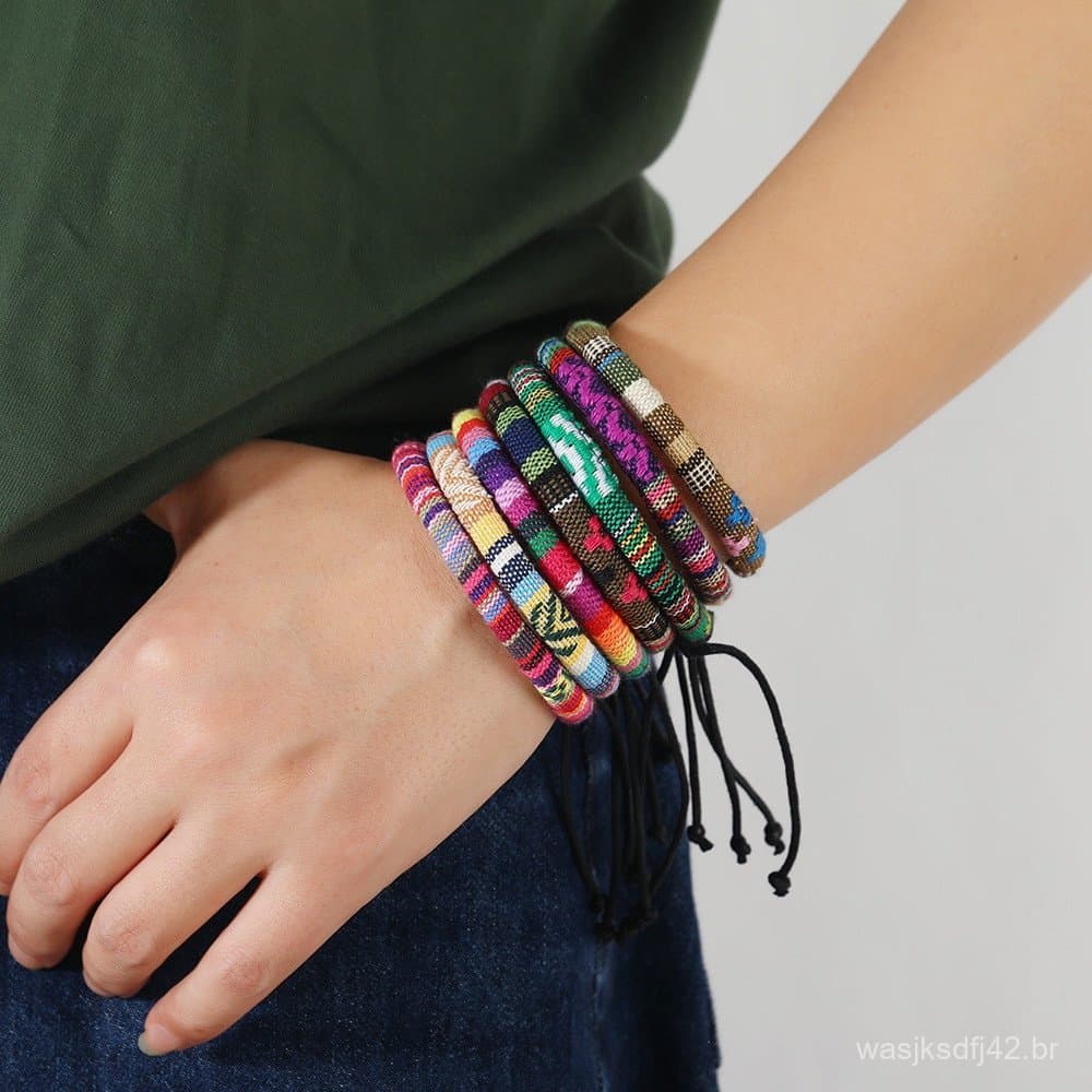 Pulseira de corda étnica boêmia do Nepal para homens e mulheres, pulseira de tecido, acessório de joalheria, presente.