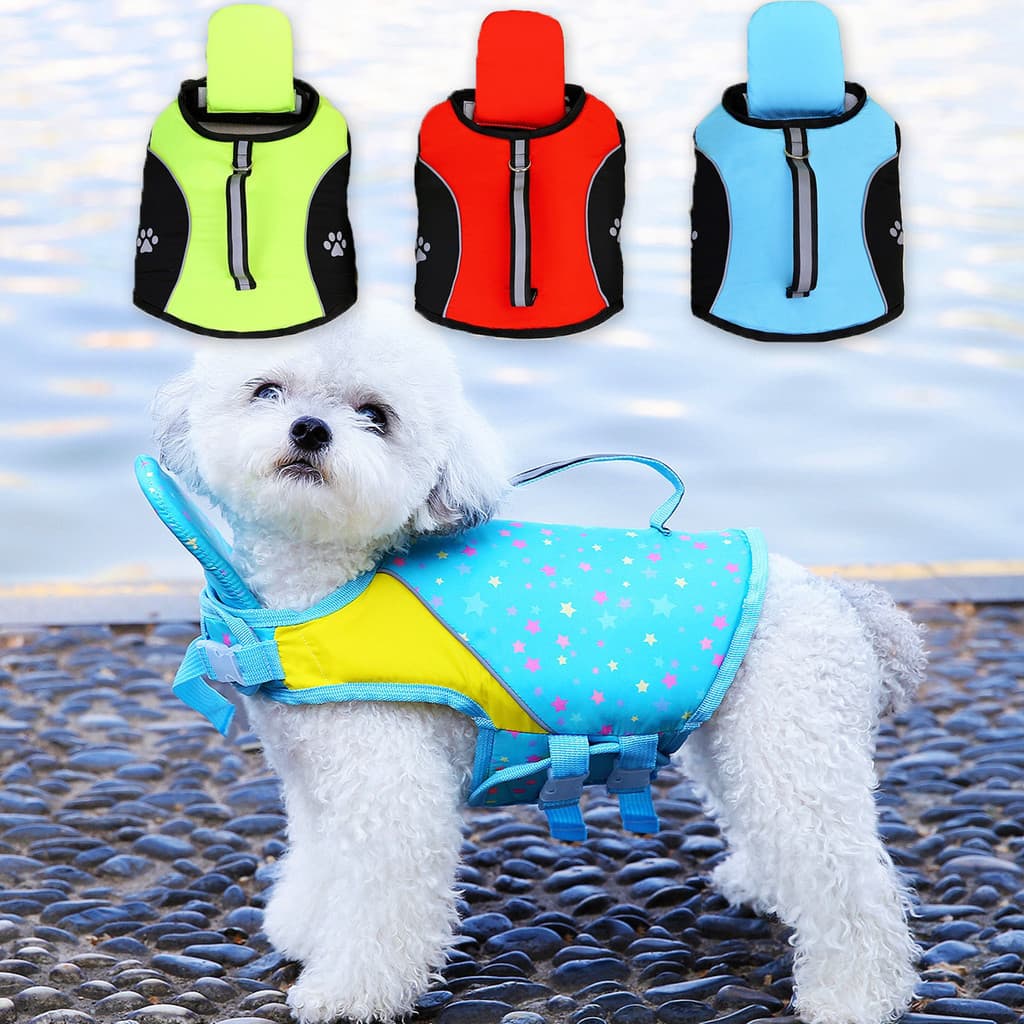 Colete Salva-Vidas para Cães Pequenos e Grandes, Segurança na Natação, Refletivo QYVF