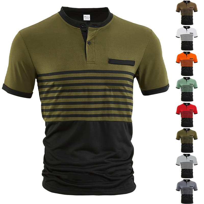 Camisa polo de verão masculina, camisa polo listrada com bloqueio de cores, manga curta, negócios, Casual, geométrica, c