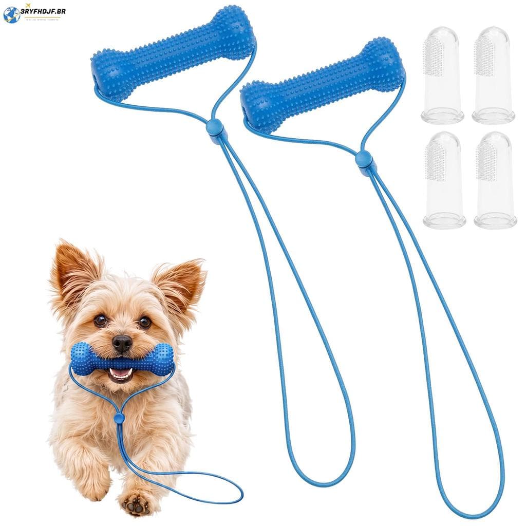 Kit De Cuidados Bucais Para Animais De Estimação 2 Bastões De Mastigar Com Alça Ajustável Escova De Dentes De 4 Dedos SH