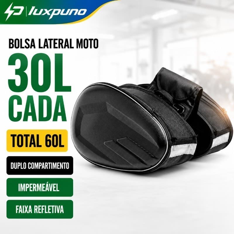 Universal Bolsa Alforje Baú Lateral Para Banco Moto 2 Compartimentos Cor Preto Carbono PU à prova d'água Faixa refletiva