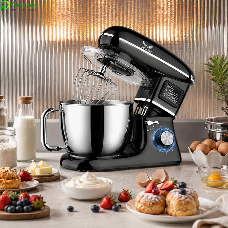Batedeira Planetária Profissional 1900W – 6,2L com 6 Velocidades Timer Digital e Gancho para Massa