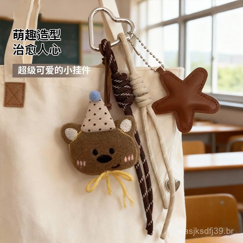 Acessório super fofo, pingente de urso de pelúcia elegante, estilo feminino, com alça de corda para pendurar, boneca de