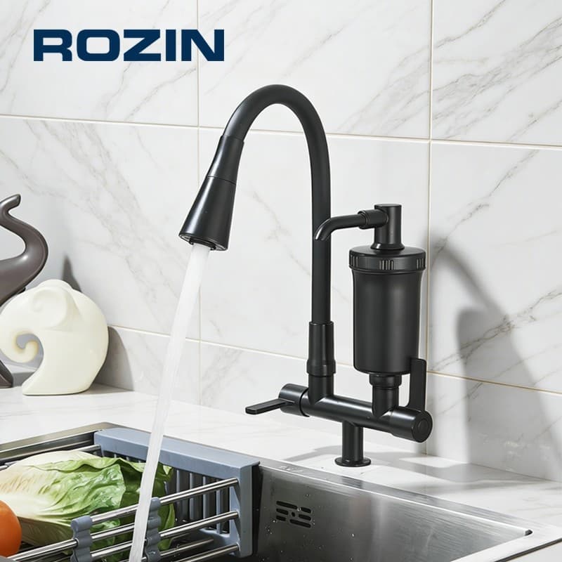 Torneira Preta Cozinha Bancada Filtro Gourmet Flexível 2 Jatos Abs