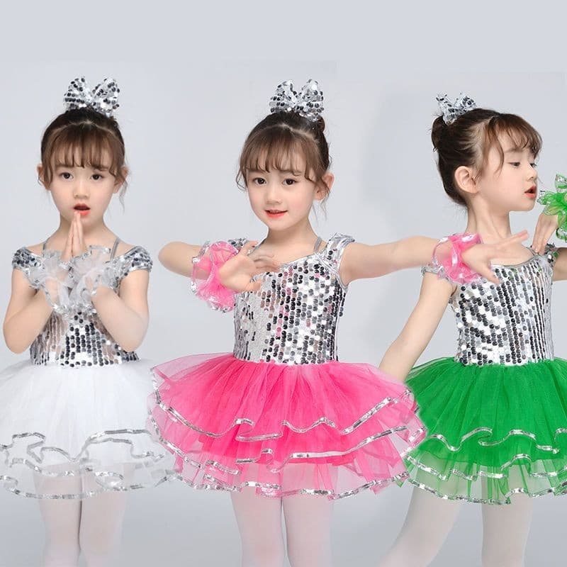 Crianças desempenho traje de dança do jardim de infância meninas inchado gaze saia Jazz dança lantejoulas desempenho tra