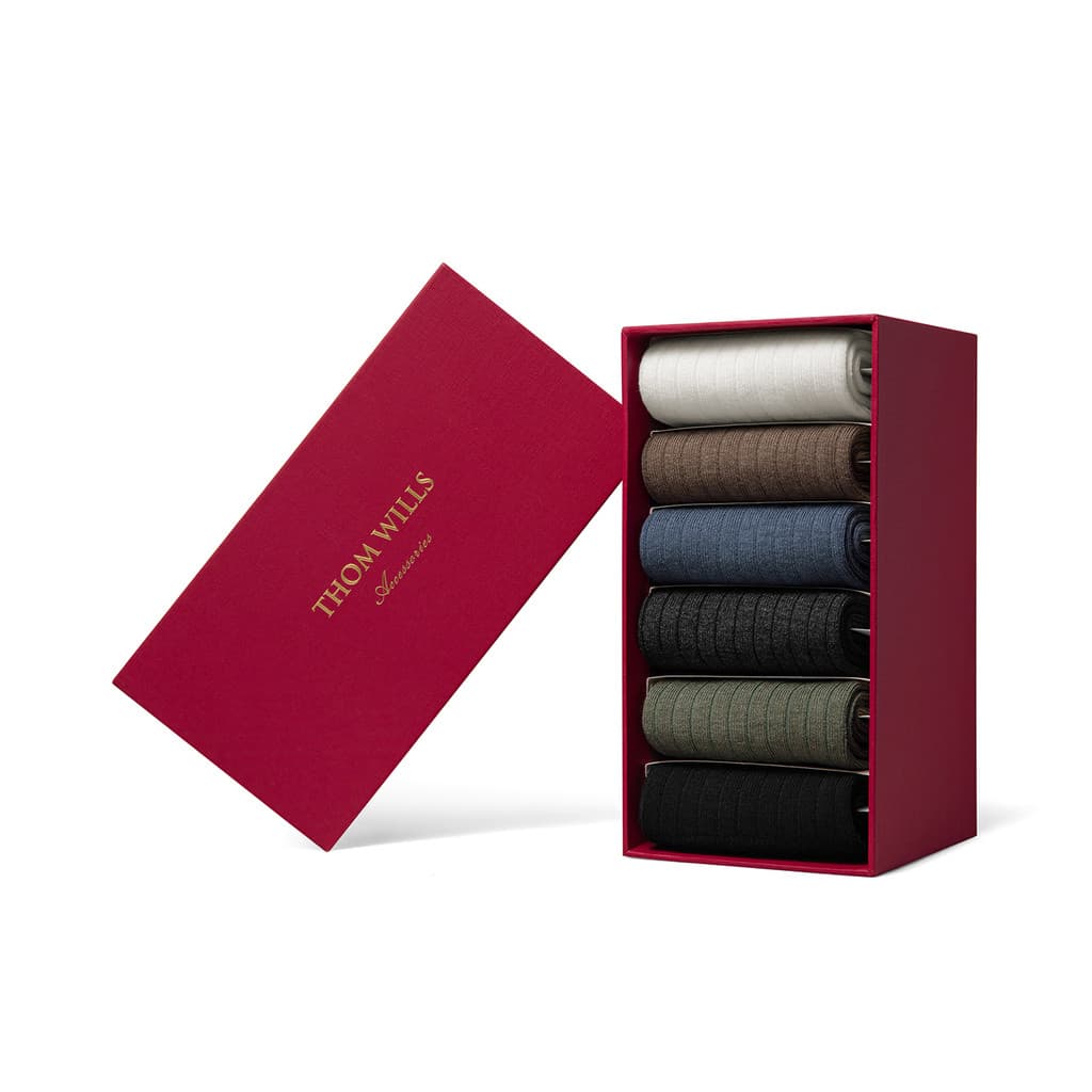 ThomWills Meias masculinas de cano médio, cor sólida, absorvente de suor, cavalheiro de negócios, meias masculinas confo
