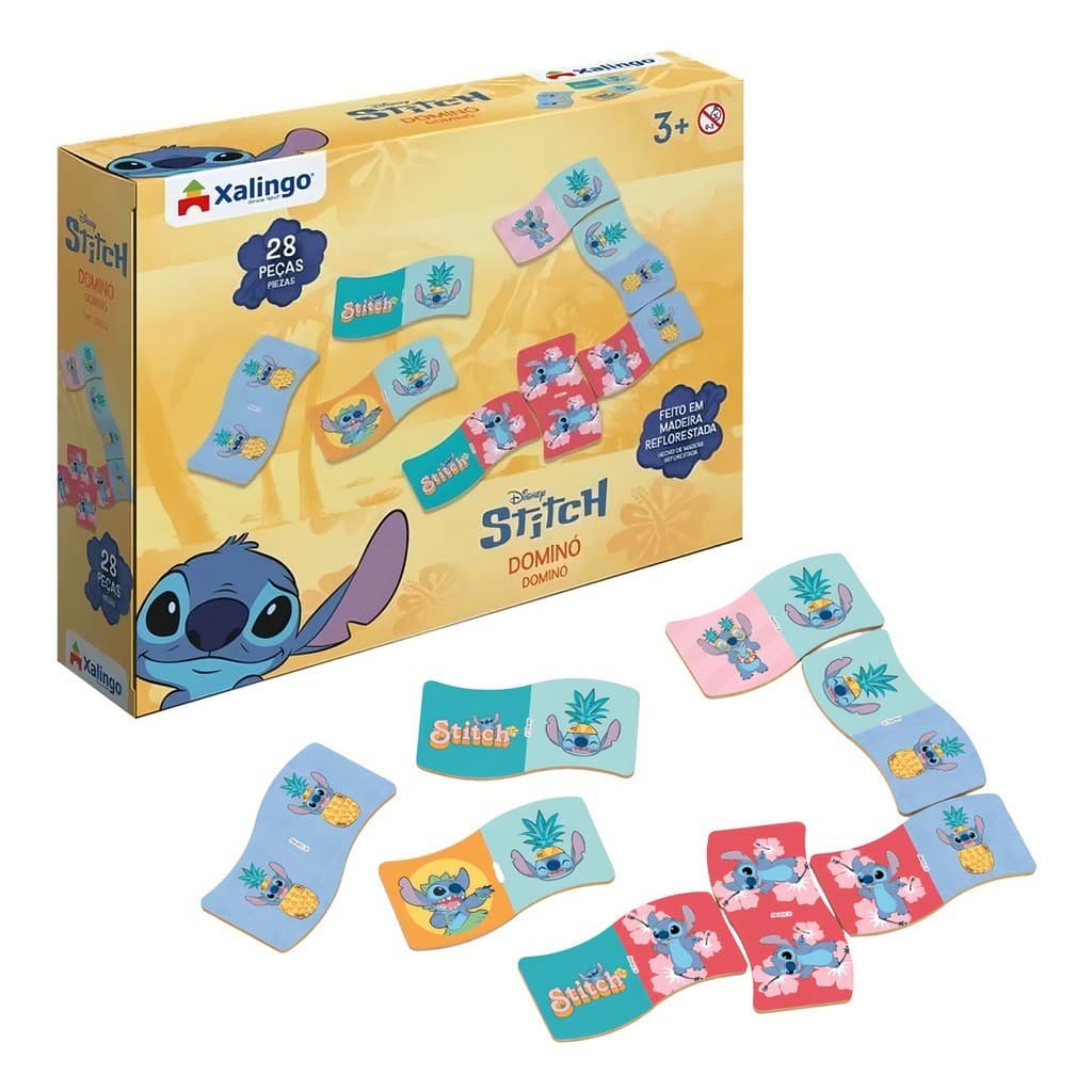 Dominó Stitch Disney Xalingo 28 Peças – Brinquedo Educativo em Madeira infantil pedagogico