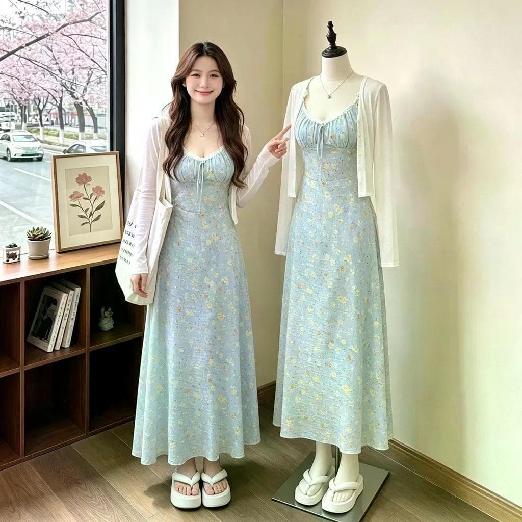 Novo tamanho grande feminino renda Floral vestido verão doce temperamento fino-ajuste mais magro olhar estilingue saia p