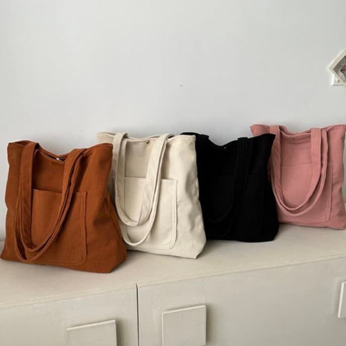 Bolsa Tote Unissex de Veludo Cotelê – Bolsa Grande de Ombro e Mão, Estilo Simples para Uso Diário e Trabalho