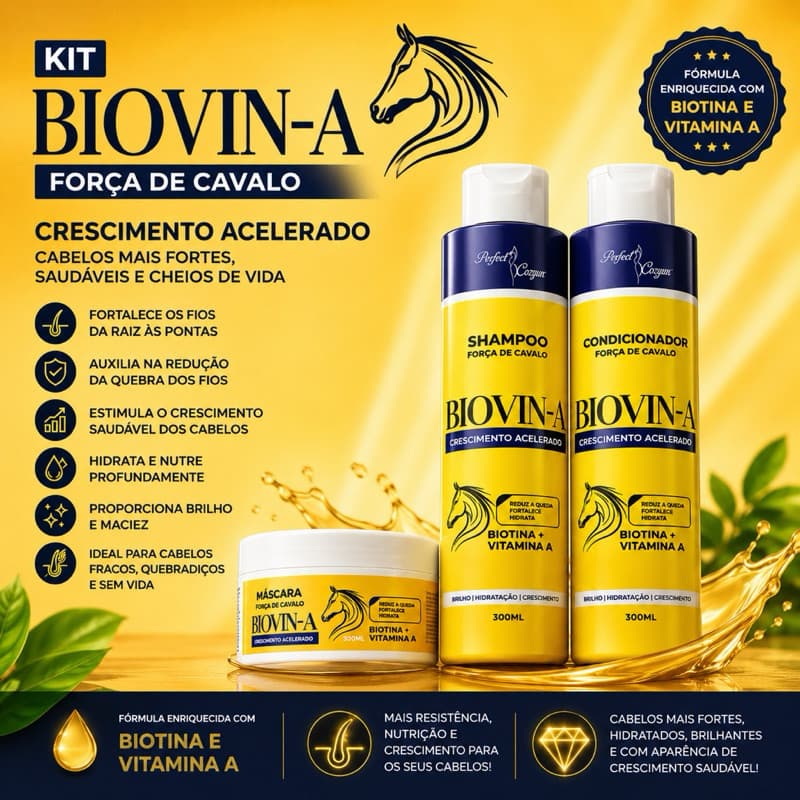 Kit Biovin-A Força de Cavalo 3 Produtos | Shampoo + Condicionador + Máscara | Crescimento Acelerado
