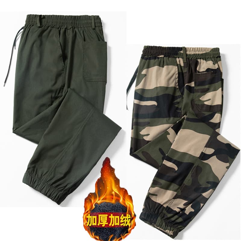 Macacão masculino forro de lã de inverno engrossado calças camufladas soltas Multi-bolso quente resistente ao desgaste s