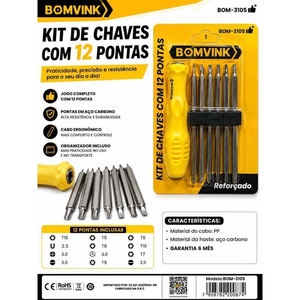 Jogo Chaves Fenda Philips Precisao 12 Em 1 Ponta Dupla Ferramenta Manual Compacta Para Montagem E Reparos Em Casa