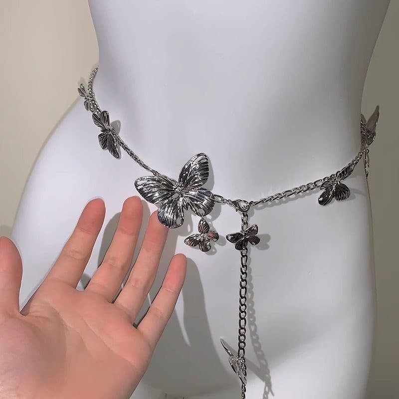 Corrente de cintura de Metal] saia de dança latina padrão nacional traje de dança prata borboleta acessórios novo estilo