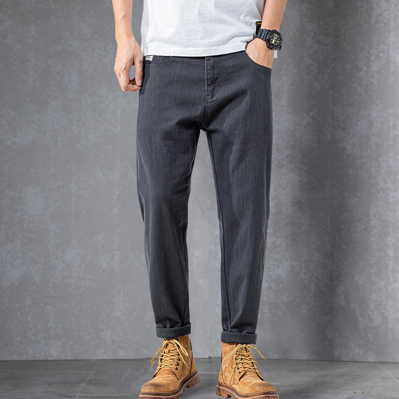 Calças casuais masculinas primavera outono estilo masculino tamanho grande elástico calças magras gordura mais magro olh