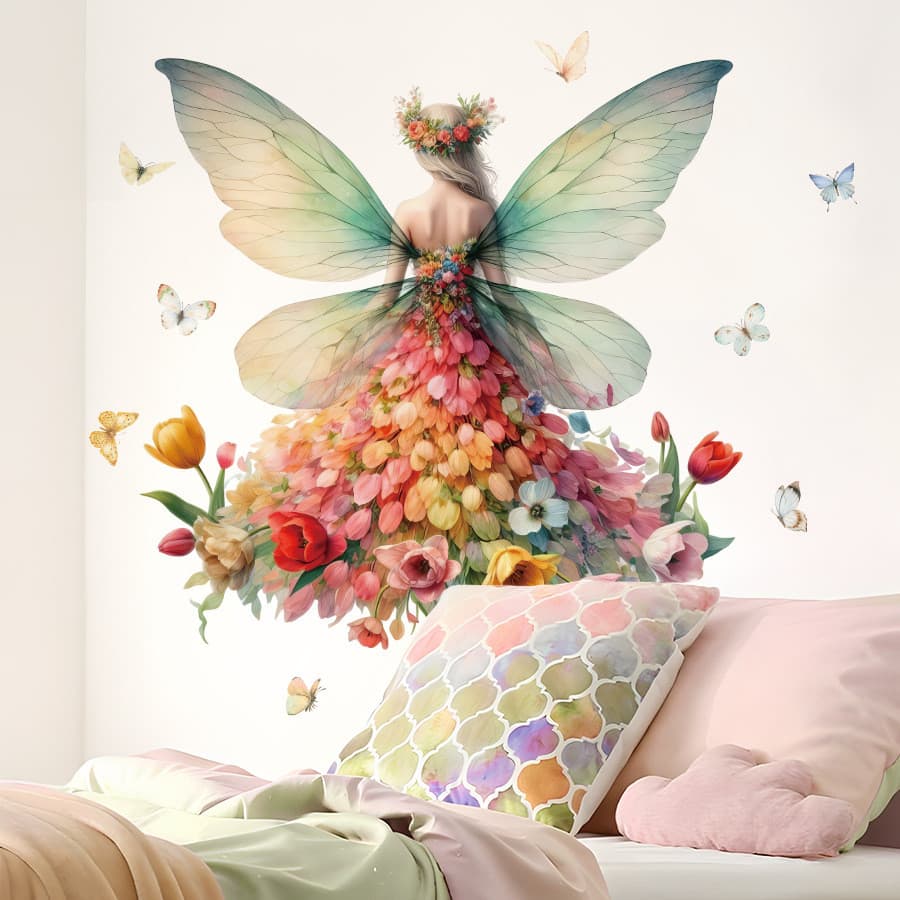 Adesivos de parede aquarela flores feminino fada elfo borboleta auto-adesivo adesivos de parede quarto sala estar banhei