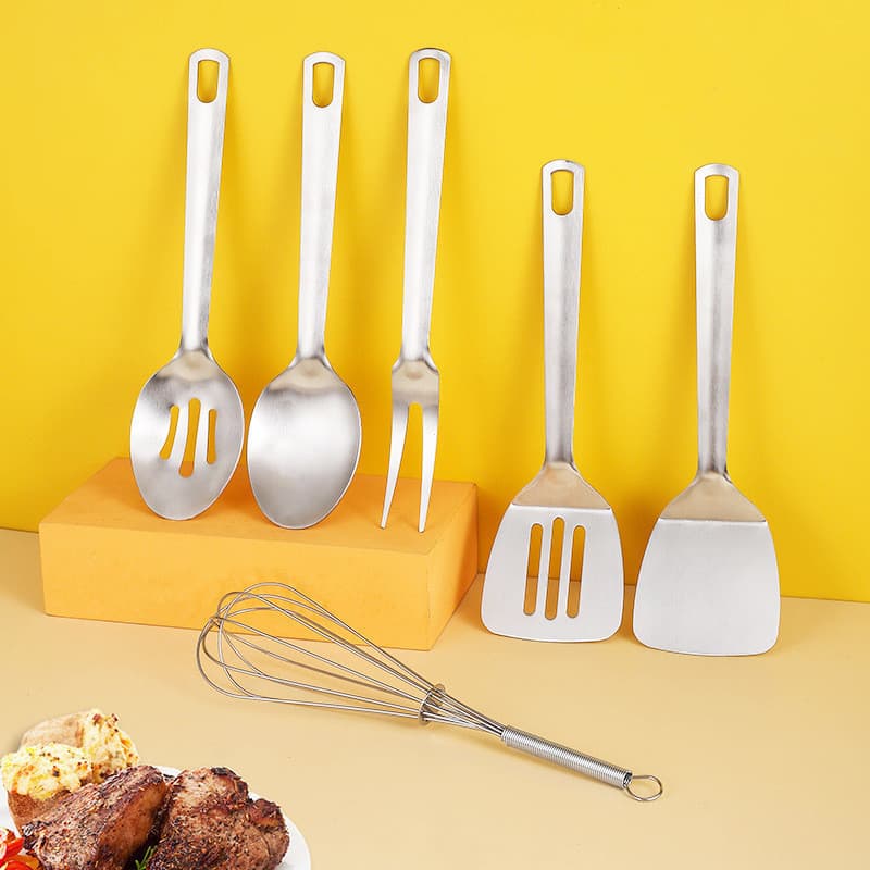Utensílios de cozinha para áreas externas, conjunto de seis peças de aço inoxidável 430 de 9 polegadas, inclui