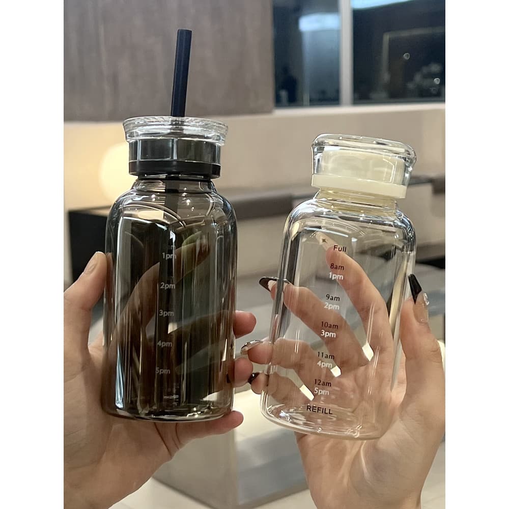 Copo de suco de bebida de café de alto valor de vidro de escala de tempo portátil de grande capacidade estilo ins copo d