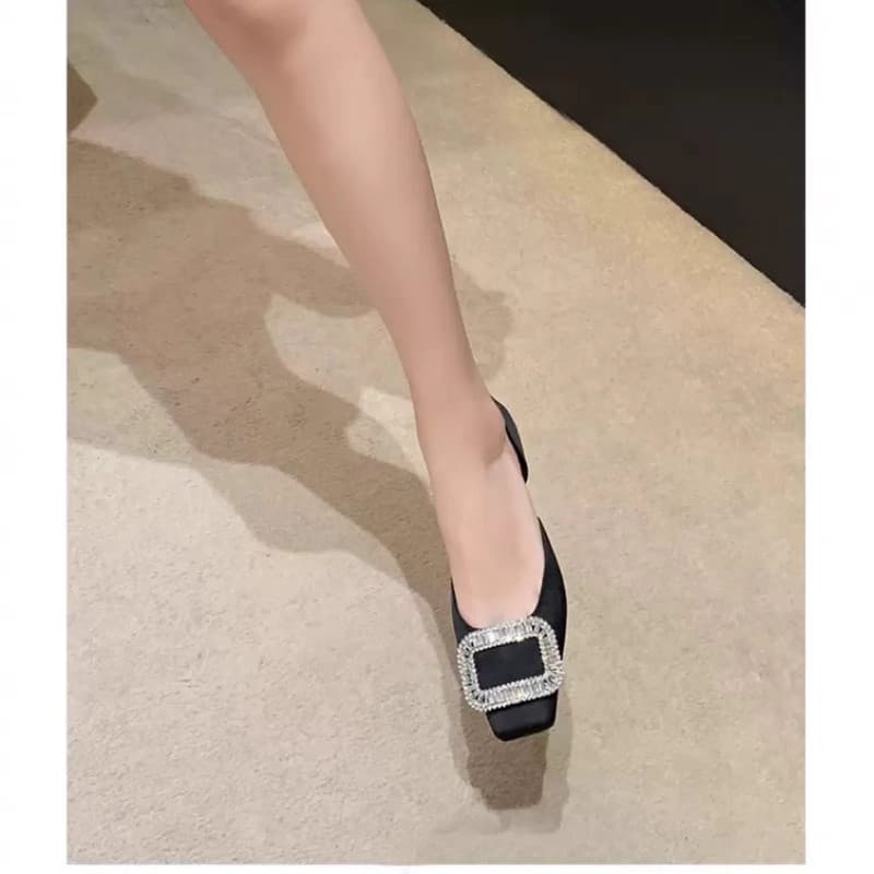 2025 novo estilo verão dedo do pé quadrado oco fivela quadrada sapatos femininos sandálias de salto baixo feminino salto