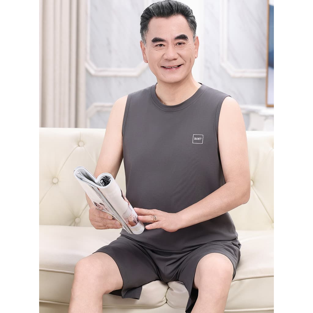 Pijama sem mangas masculino verão Modal colete Shorts Loungewear masculino verão fino tamanho grande terno de pai de mei