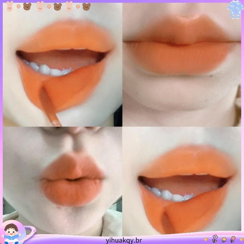 Estreia laranja branca estilo coreano!Sem creme de maquiagem esmalte labial gigante abóbora branca laranja lama labial b