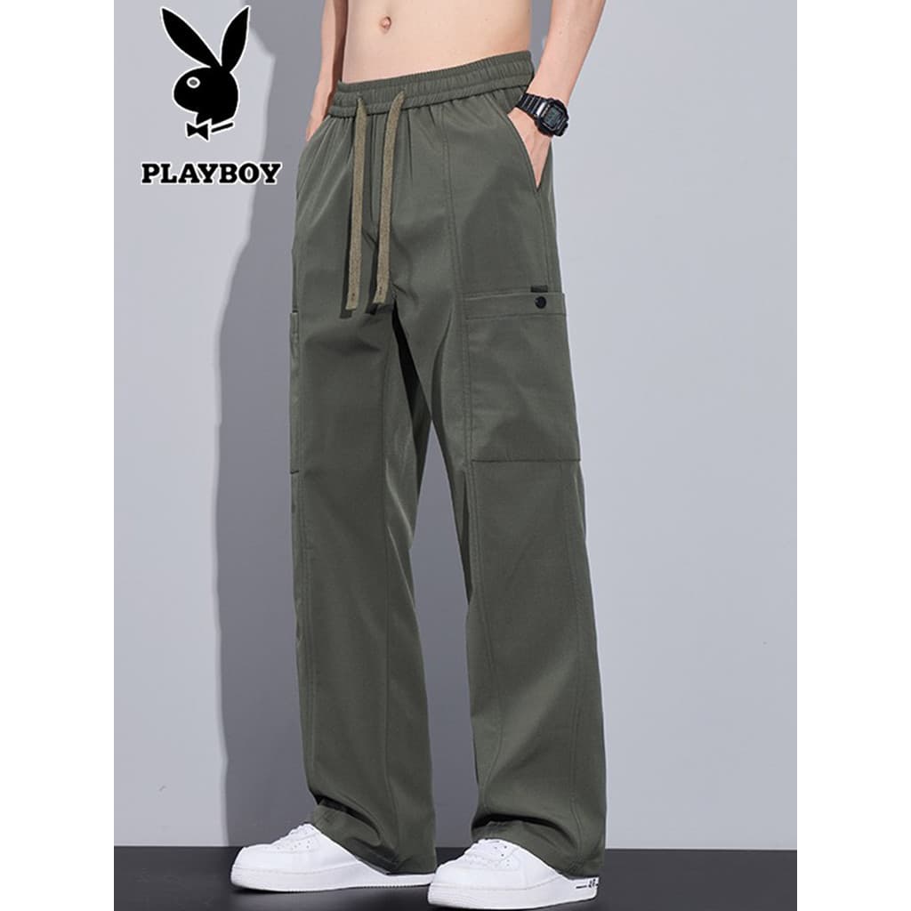 Playboy macacão masculino solto reto paraquedista calças 2026 verão fino esportes carga calças casuais